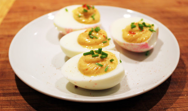  Deviled Eggs - stuffed hard-boiled eggs with mustard-mayo stuffing 